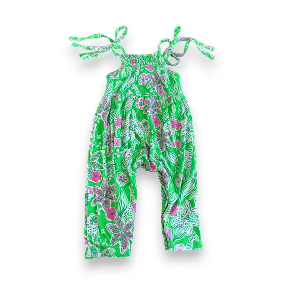 Gigi and Max Safari Bamboo Jumpsuit 0-6 Months Adjustable Bright Green & Pink - Picture 1 of 3